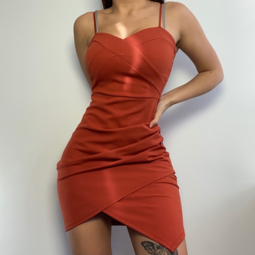 Burnt Orange Mini Wrap Dress